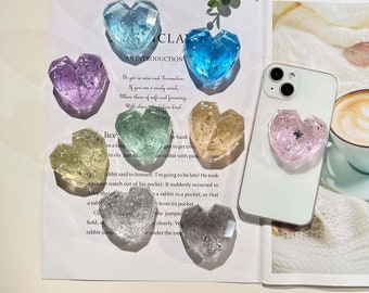 Heart Shape Phone Grip, Clear Resin Folding Stand, Put In Silver Foil, Shiny Phone Holder, Phone Accessories