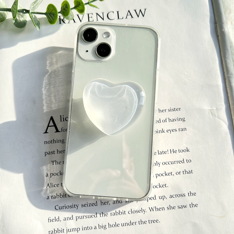 Transparent Heart Shaped Phone Grip, Solid Color Translucent Resin Bracket, iPhone Samsung Folding Rotating Mobile Phone Bracket image 5