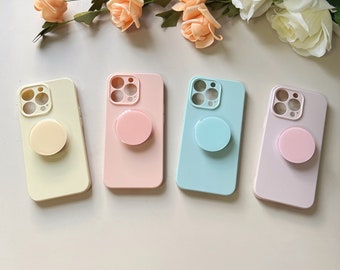 Simple Solid Color for iPhone 15 14 13 12 11 Pro Max Case, With Solid Color Mobile Phone Grip, Mobile Phone Accessories