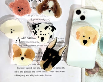 Puppy Cell Phone Grip, Cute Puppy Cell Phone Pendant, Acrylic Folding Elastic Base, iPhone Cell Phone Grip