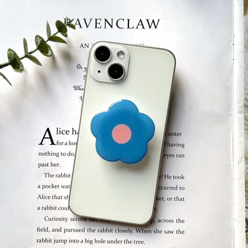 Cartoon Flower Phone Grip, Solid Color Simple Folding Mobile Phone Stand, iPhone Mobile Phone Accessories blue