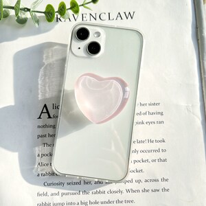 Transparent Heart Shaped Phone Grip, Solid Color Translucent Resin Bracket, iPhone Samsung Folding Rotating Mobile Phone Bracket image 3