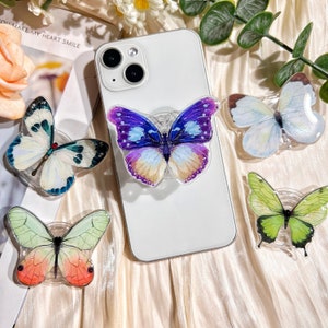 Butterfly Mobile Phone Grip, Cute Rare Butterfly, Transparent Resin Folding High Elastic Base, iPhone Mobile Phone Holder