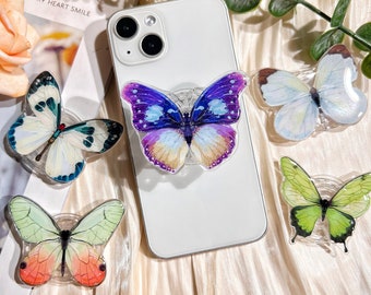 Butterfly Mobile Phone Grip, Cute Rare Butterfly, Transparent Resin Folding High Elastic Base, iPhone Mobile Phone Holder