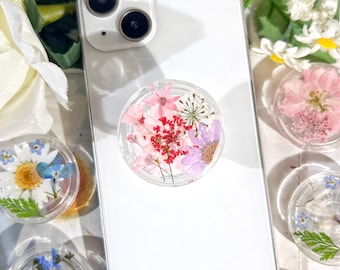 Pressed Flowers Phone Grip, Natural Flower Mobile Phone Holder, Transparent Folding Elastic Base, Kindle Holder, Mobile Phone Pendant