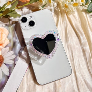 Heart Shaped Phone Grip, Glitter and Mirror Finish, Clear Rotating Stretch Phone Holder, Suitable for Any Phone Model image 9