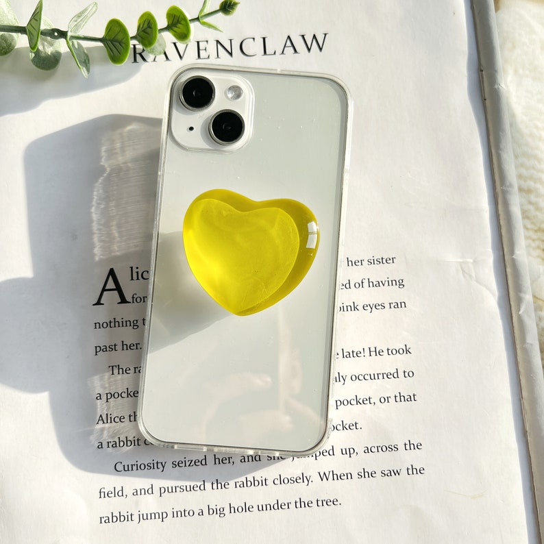 Transparent Heart Shaped Phone Grip, Solid Color Translucent Resin Bracket, iPhone Samsung Folding Rotating Mobile Phone Bracket image 8