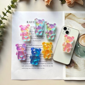 Bear Mobile Phone Grip, Colorful Three-Dimensional Bear Stand, Transparent Folding iPhone Samsung Mobile Phone Stand