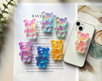 Bear Mobile Phone Grip, Colorful Three-Dimensional Bear Stand, Transparent Folding iPhone Samsung Mobile Phone Stand