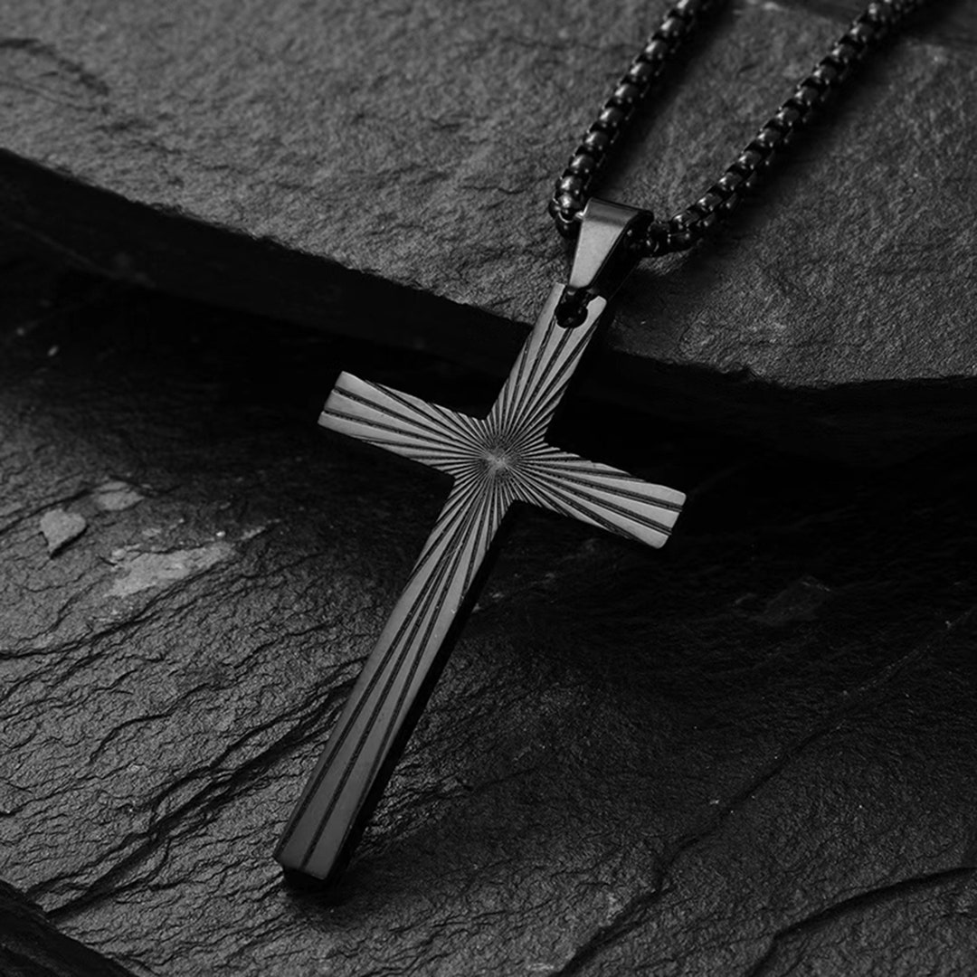 Men's Cross Necklace Black Titanium Steel Keel Necklace Etsy