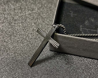 Men's Cross Necklace, Black Titanium Steel Keel Necklace, Personality Jewelry, Christian Catholic, Jewelry Gifts for Men and Women, W-026