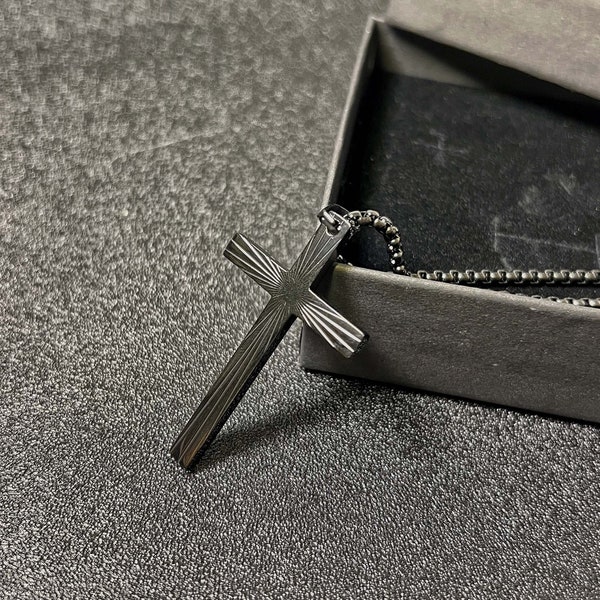 Men's Cross Necklace, Black Titanium Steel Keel Necklace, Personality Jewelry, Christian Catholic, Jewelry Gifts for Men and Women, W-026
