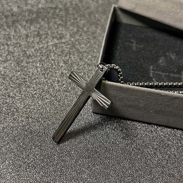 Herren Kreuz Halskette, Schwarz Titan Stahl Keel Halskette, Persönlichkeit Schmuck, Christlich Katholisch, Schmuck Geschenke für Männer und Frauen, W-026