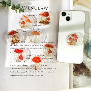 Mushroom Cell Phone Grip, Round Rare Mushroom Stand, Transparent Resin Folding Elastic Base, iPhone Cell Phone Grip