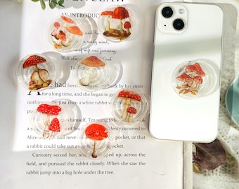 Mushroom Cell Phone Grip, Round Rare Mushroom Stand, Transparent Resin Folding Elastic Base, iPhone Cell Phone Grip