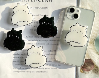 Kitten Phone Holder, Black Cat, White Cat, Acrylic Rotating and Folding Phone Holder, Cute Cat, Cat Lovers