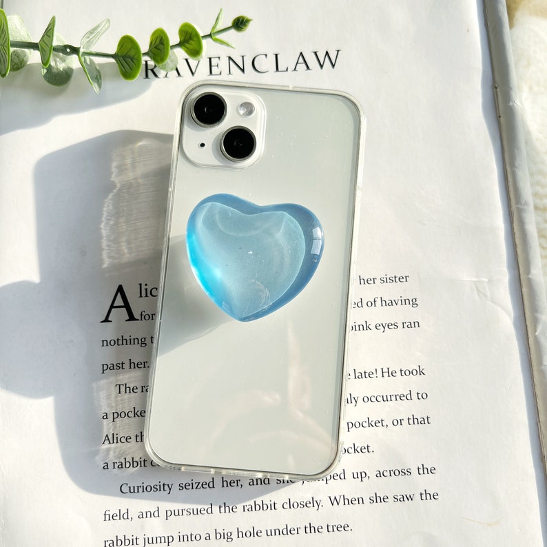 Transparent Heart Shaped Phone Grip, Solid Color Translucent Resin Bracket, iPhone Samsung Folding Rotating Mobile Phone Bracket image 7