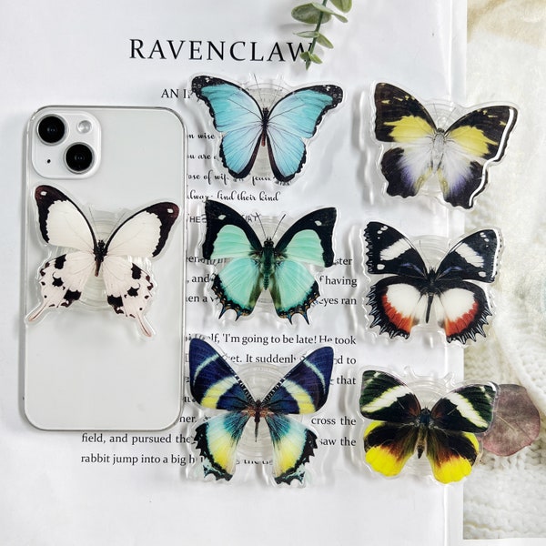 Poignée papillon pour téléphone, papillon rare, machaon, papillon bleu, joli porte-papillon, support pliant en résine transparente