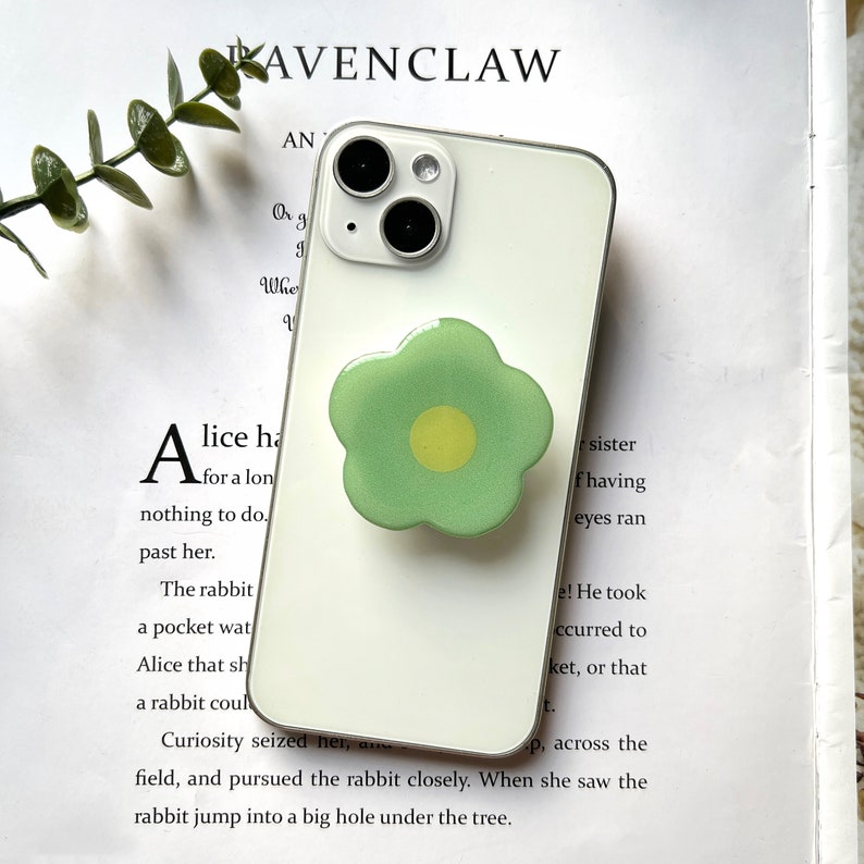 Cartoon Flower Phone Grip, Solid Color Simple Folding Mobile Phone Stand, iPhone Mobile Phone Accessories green