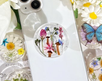 Pressed Flowers Phone Grip, Natural Flower Mobile Phone Holder, Transparent Folding Elastic Base, Kindle Holder, Mobile Phone Decorations