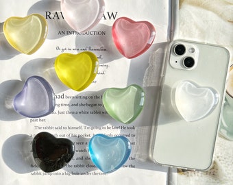 Grip transparent pour téléphone en forme de coeur, Support en résine translucide de couleur unie, Support rotatif pliable pour téléphone portable pour iPhone Samsung