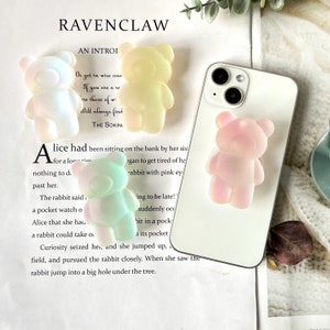 Bear Mobile Phone Grip, Gradient Color 3D Bear, Frosted Texture, Transparent Resin Folding Elastic Mobile Phone Holder