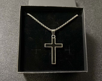 Men's Cross Necklace, Black Titanium Steel Keel Necklace, Personality Jewelry, Christian Catholic, Jewelry Gifts for Men and Women, W-027