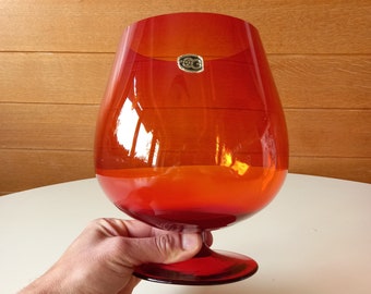 Big Orange Glass Vase / Cup by Prokuplje, designed by Dragan Drobnjak made in Yugoslavia, Vintage orange glass Vase,