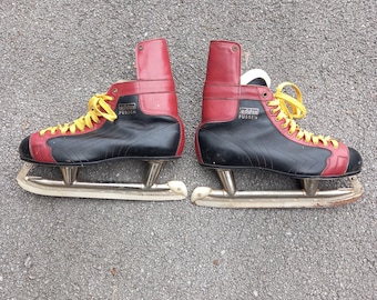 Pattini da hockey su ghiaccio vintage FUSSEN / N.H.L. Canada / Pattini in pelle retrò / Pattini da ghiaccio vintage ADIDAS / Scarpe da hockey / Prodotto in Jugoslavia