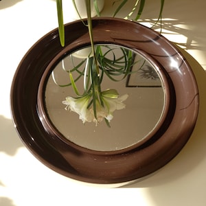 Brown Decorative Mirror by Pejal made in Yugoslavia in the 1980&#39;s, Space Age, Vintage Round Wall Mirror, Mid Century Modern, Plastic Mirror