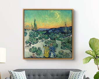 A Walk at Twilight by Vincent van Gogh Canvas Wall Art Fine Print, Floater Framed A Walk at Twilight High Quality Canvas and Canvas Rolled