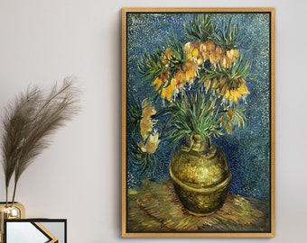 Imperial Fritillaries in a Copper Vase by Vincent Van Gogh Canvas Wall Art Print, Floater Framed Van Gogh High Quality Canvas - Roll Prints