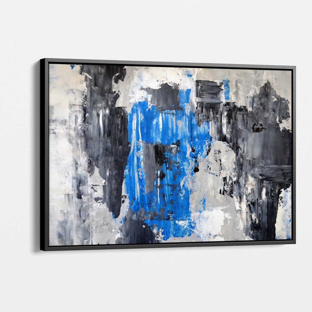 Abstract Blue and Gray Canvas Wall Art, Modern Textured Painting, Large ...