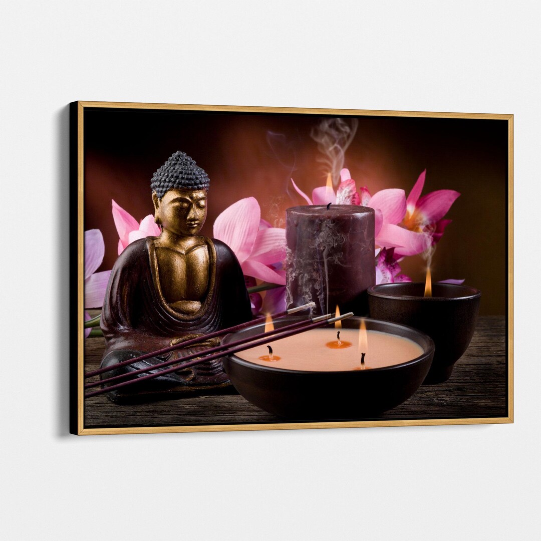 Zen Buddha Candle and Orchid Canvas Print | Tranquil Spa Wall Art ...