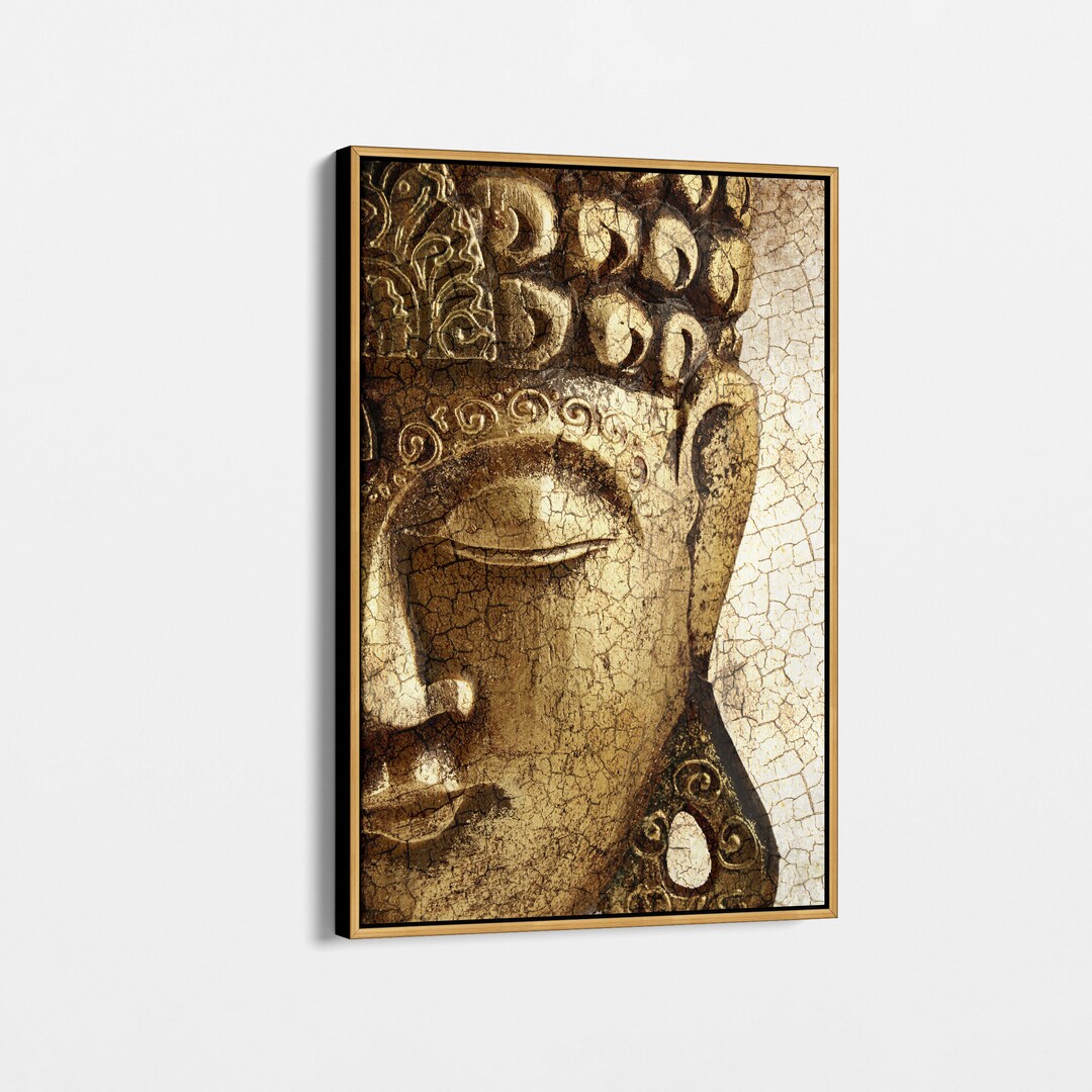 Serene Buddha Antique Gold Canvas Wall Decor for Modern Home or Office ...
