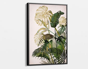 Lienzo con hojas de jungla tropical, decoración botánica vintage para pared, estampado de monstera verde, varios tamaños y opciones de marco.