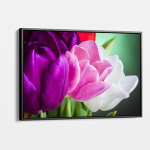 Vibrant Tulip Bouquet Canvas Art, Colorful Flower Wall Decor, Modern Botanical Print, Multiple Sizes & Frame Options Available