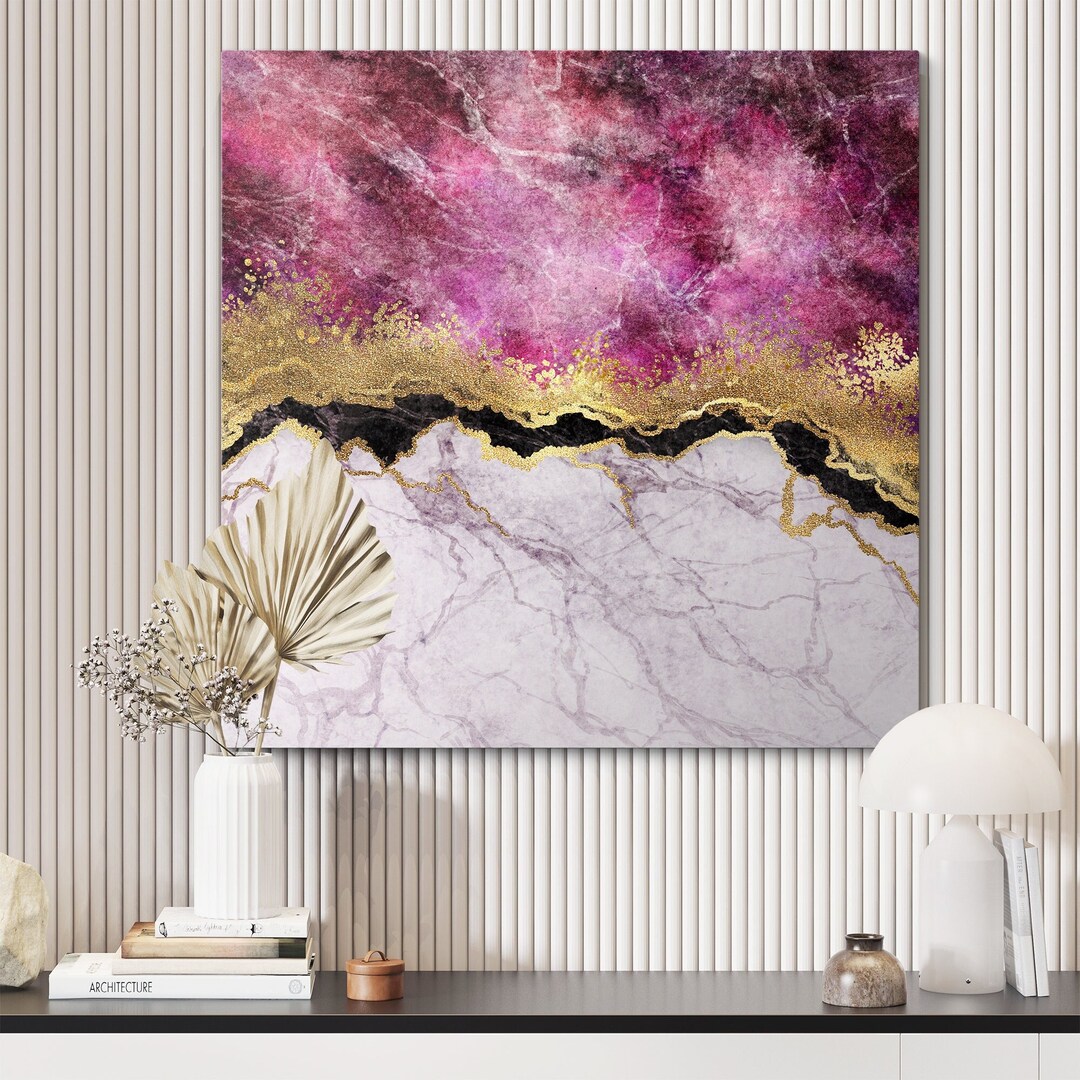 Luxury Abstract Pink and Gold Canvas Wall Art, Elegant Marble Texture ...