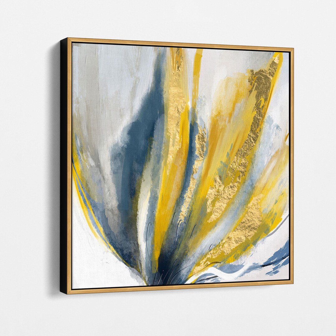 Abstract Yellow and Blue Flower Wall Art Canvas - Vibrant Modern Wall ...