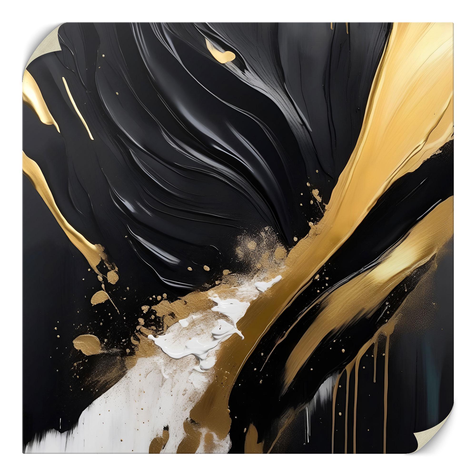 Luxury Abstract Canvas Art With Bold Black and Gold Accents, Modern ...