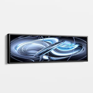 抽象的なブルーメタリックキャンバスアート、クールなトーンのモダンな幾何学的なウォールアート、リビングルーム、オフィス、寝室の装飾に最適な大きな横長のアートワーク
