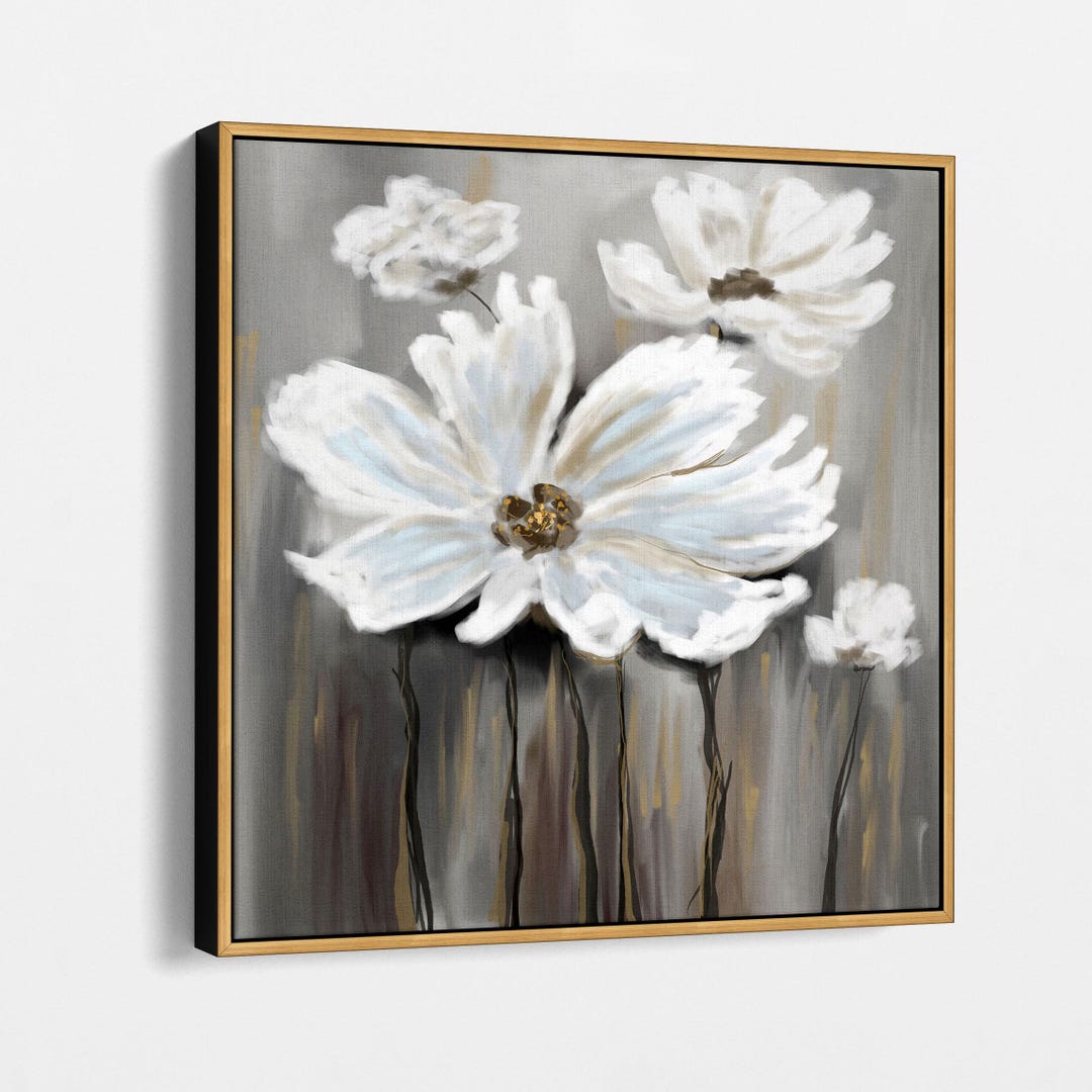Modern White Floral Canvas Wall Art Print Abstract Flower Painting ...