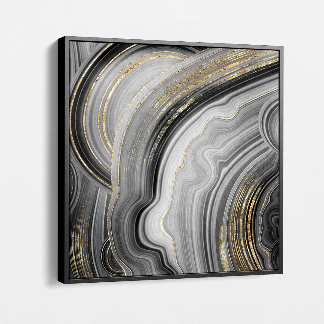 Black and Gold Abstract Canvas Wall Art Modern Geometric Marble ...