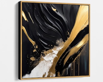 Luxury Abstract Canvas Art with Bold Black and Gold Accents, Modern Statement Wall Decor for Home or Office