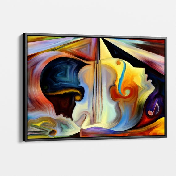 Abstract Violin Canvas Wall Art, Colorful Expressionist