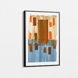 Abstract Geometric Canvas Art in Orange and Blue, Modern Minimalist Wall Decor for Home or Office