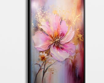 Vibrant Pink and Gold Floral Canvas Art, Abstract Flower