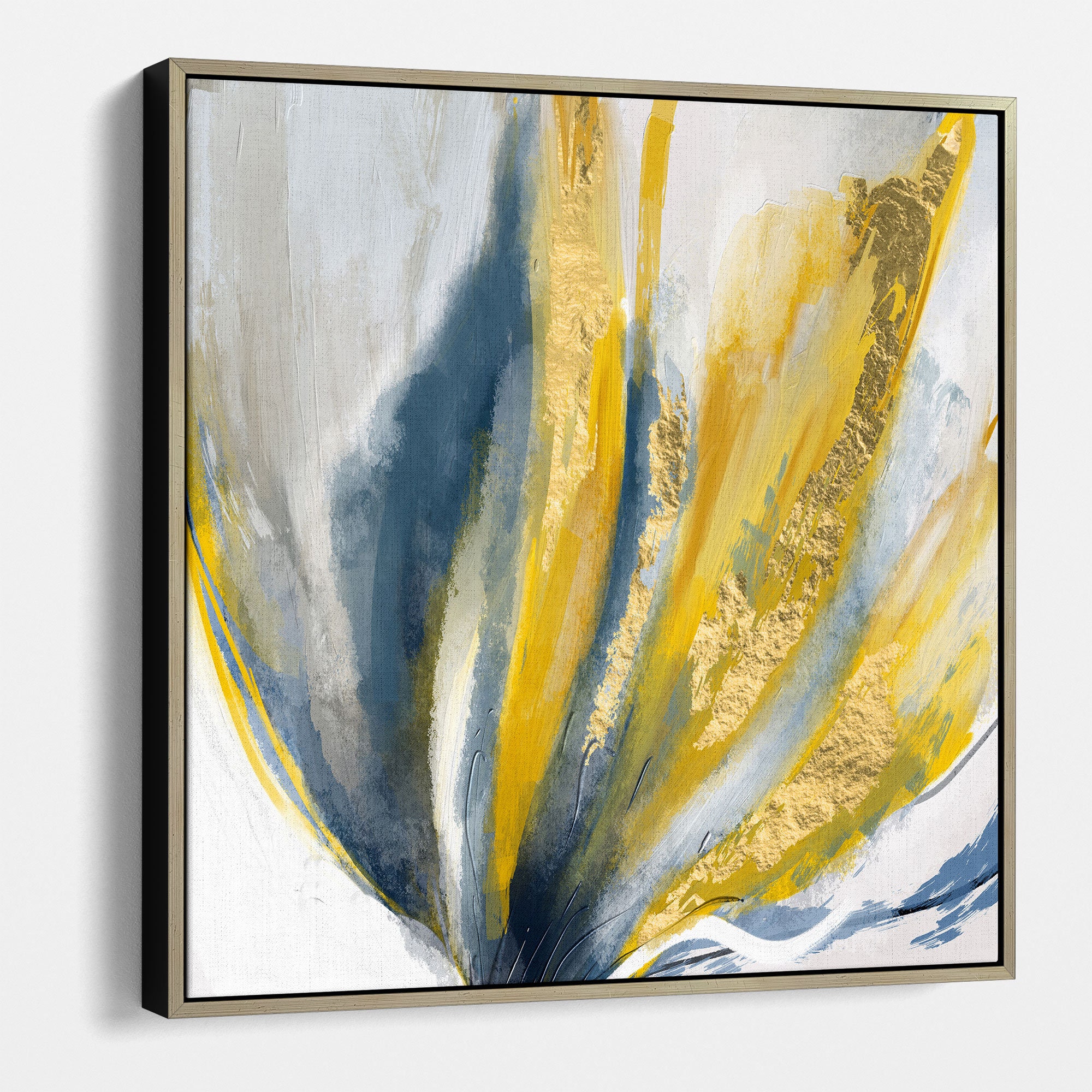 Abstract Yellow and Blue Flower Wall Art Canvas - Vibrant Modern Wall ...