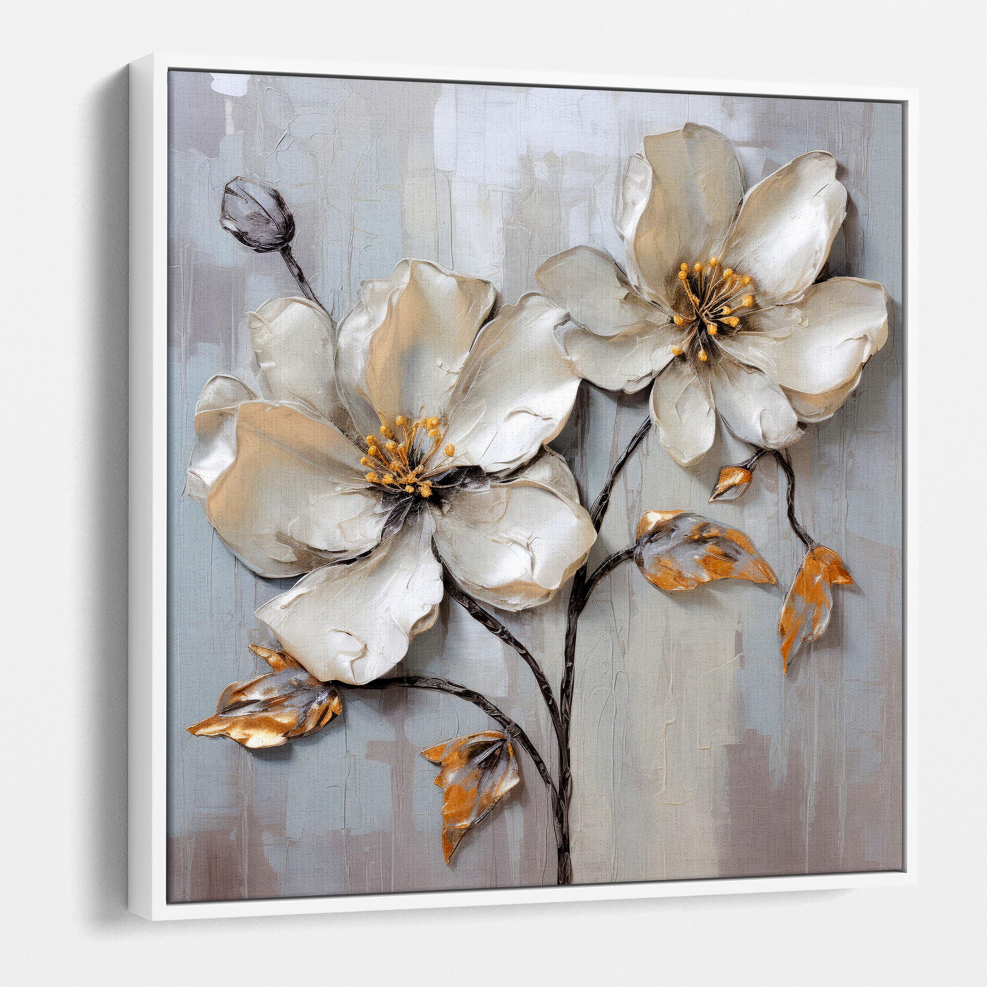 3D Floral Canvas Art With Gold Accents, Textured Flower Wall Decor ...