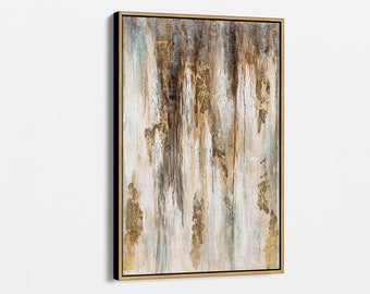 Modern Abstract Gold and Brown Canvas Wall Art - Extra Large Wall Art Decor, Framed Art Print for Living Room, Ready to Hang, Canvas Art